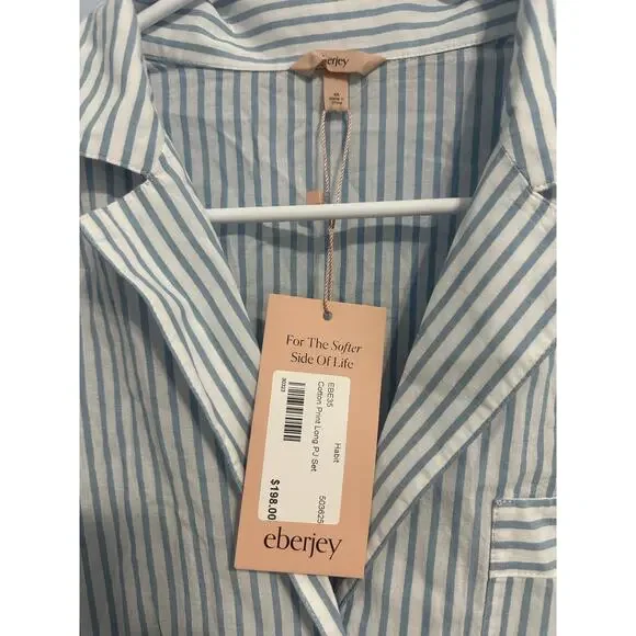 Eberjey NWT Cotton Striped Pajama Top Longsleeve Blue White Sz XS Women - Picture 3 of 8